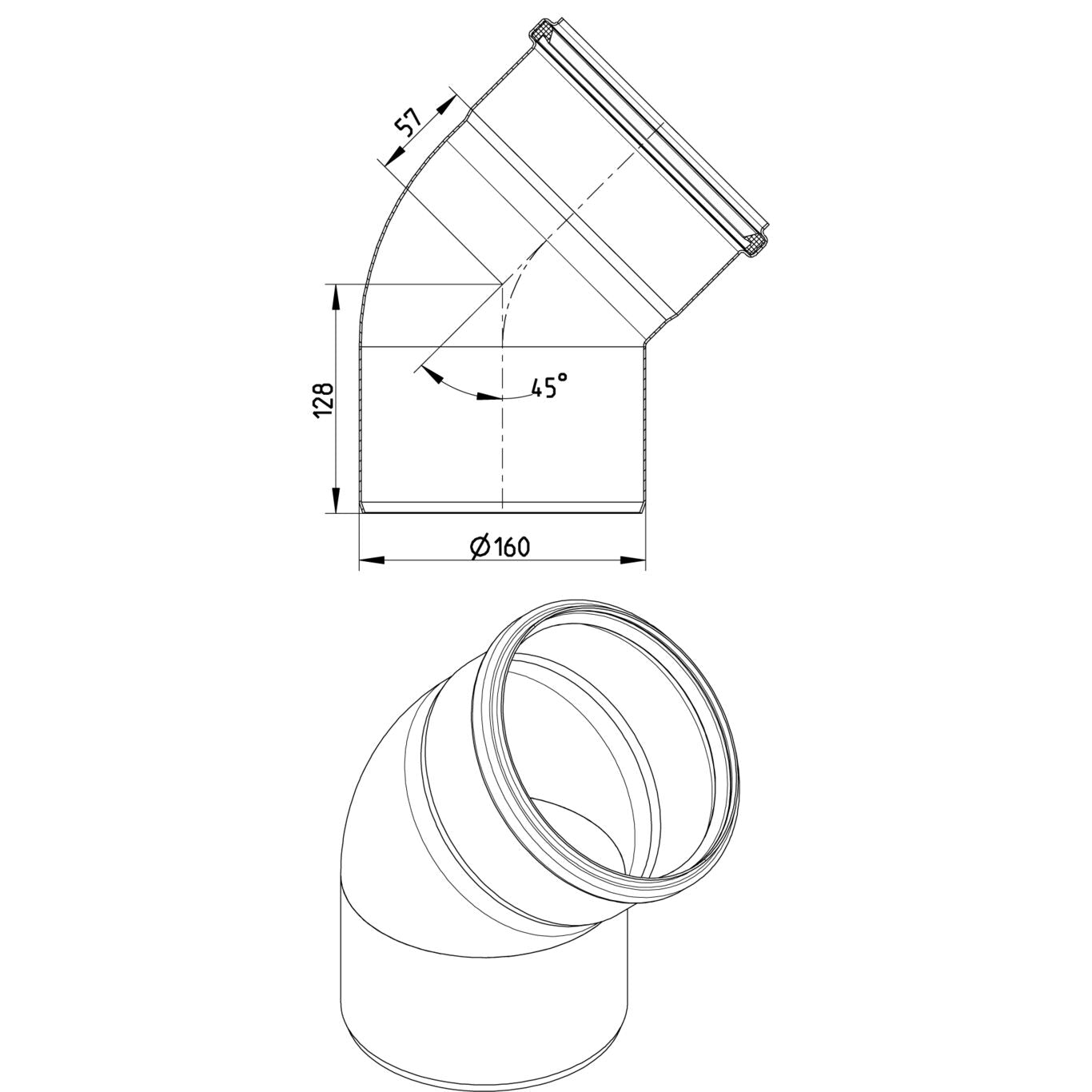 BOGEN 45° - Ø160mm - V2A