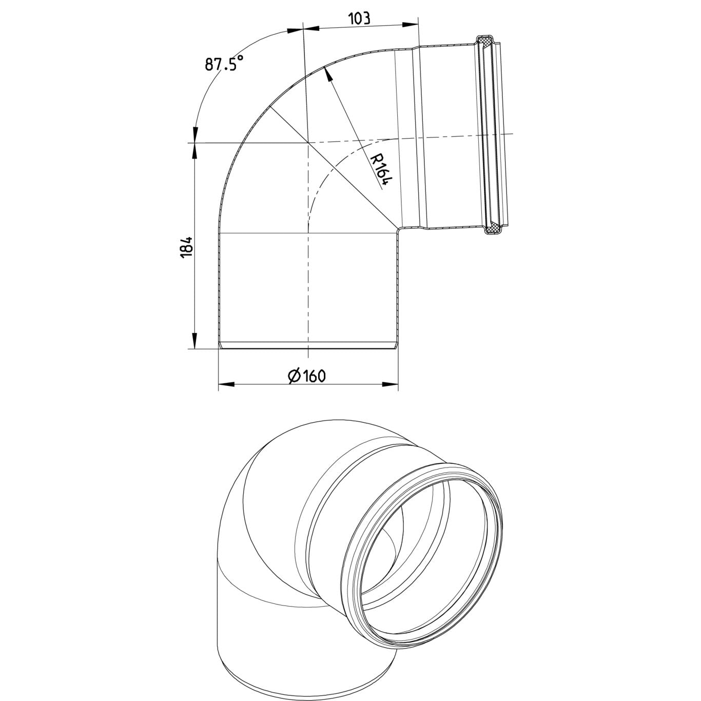 BOGEN 87,5° - Ø160mm - V2A