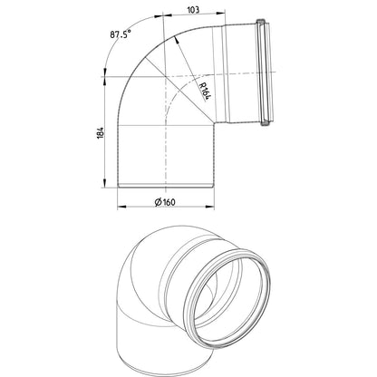 BOGEN 87,5° - Ø160mm - V2A