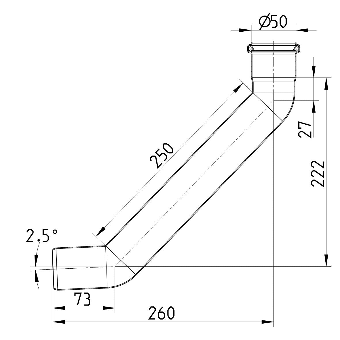 BOGEN LANG 87,5° - Ø50mm, 250mm - V2A