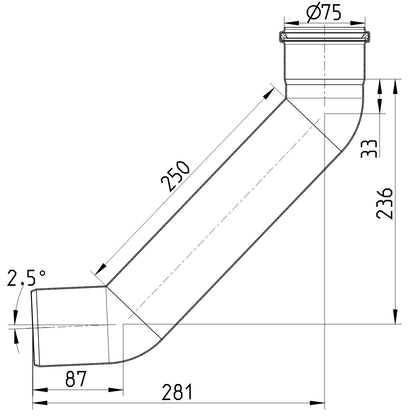 BOGEN LANG 87,5° - Ø75mm, 250mm - V2A