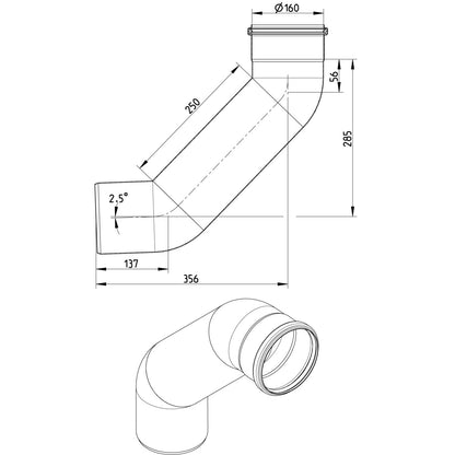BOGEN LANG 87,5° - Ø160mm, 250mm - V2A
