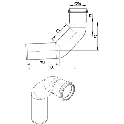 BOGEN LANG 87,5° - Ø50mm, 164mm - V4A