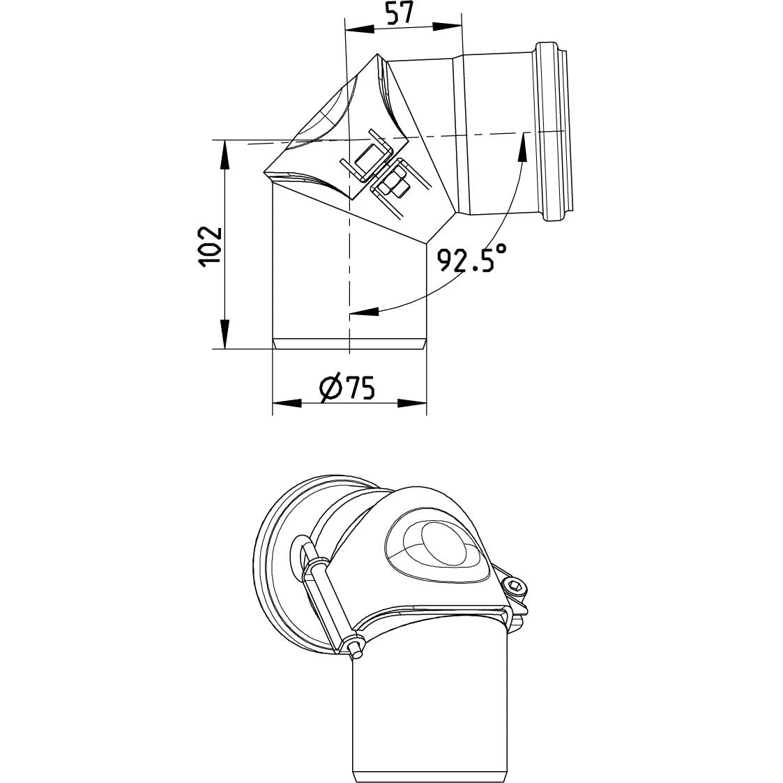 BOGEN mit Revisionsöffnung 87,5° - Ø75mm - V2A