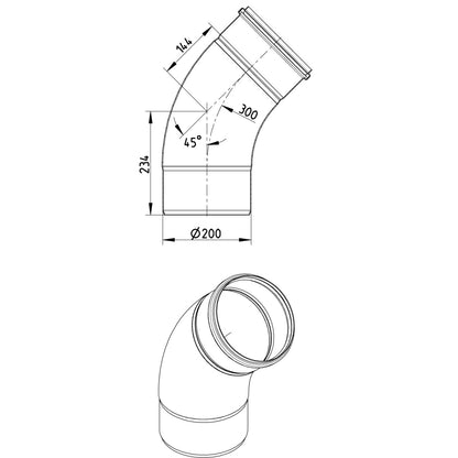 BOGEN GROSSER RADIUS 45° - Ø200mm - V4A