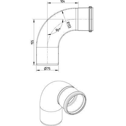 BOGEN GROSSER RADIUS 87,5° - Ø75mm - V4A