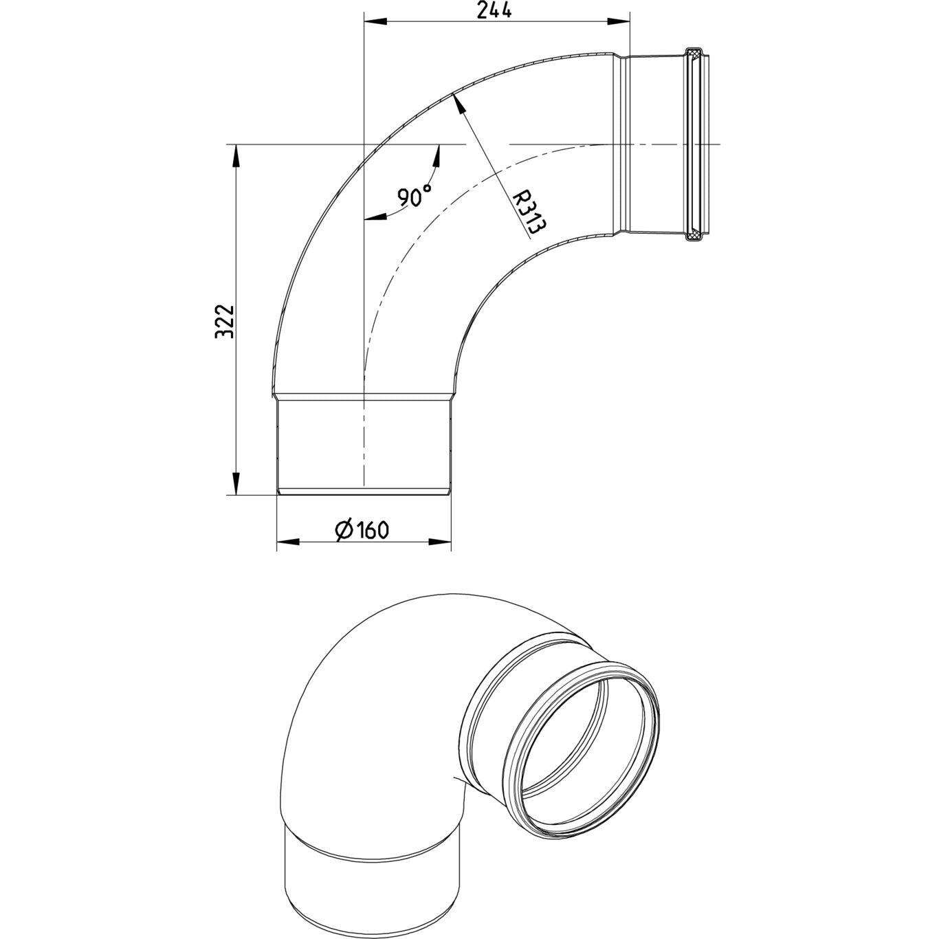 BOGEN GROSSER RADIUS 87,5° - Ø160mm - V4A