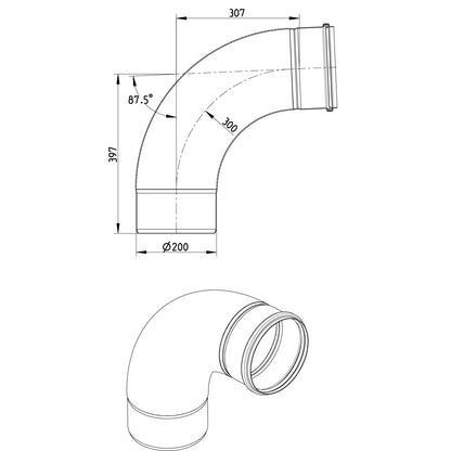 BOGEN GROSSER RADIUS 87,5° - Ø200mm - V4A