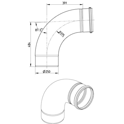 BOGEN GROSSER RADIUS 87,5° - Ø250mm - V4A