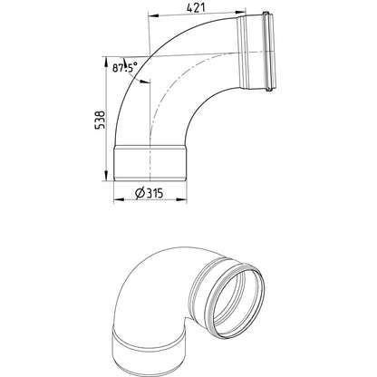 BOGEN GROSSER RADIUS 87,5° - Ø315mm - V4A