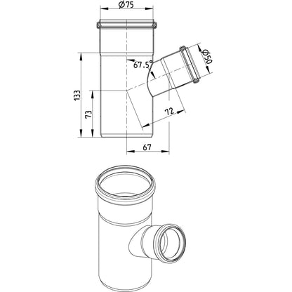 ABZWEIG 67,5° - Ø75mm - Ø50mm - V2A
