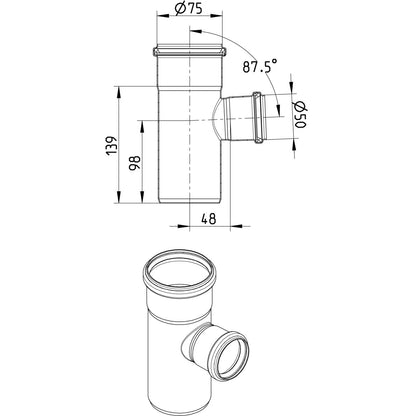 ABZWEIG 87,5° - Ø75mm - Ø50mm - V2A