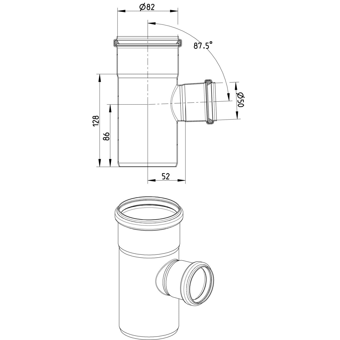 ABZWEIG 87,5° - Ø82mm - Ø50mm - V2A