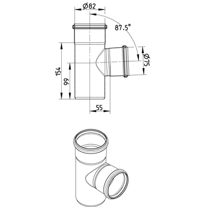 ABZWEIG 87,5° - Ø82mm - Ø75mm - V4A