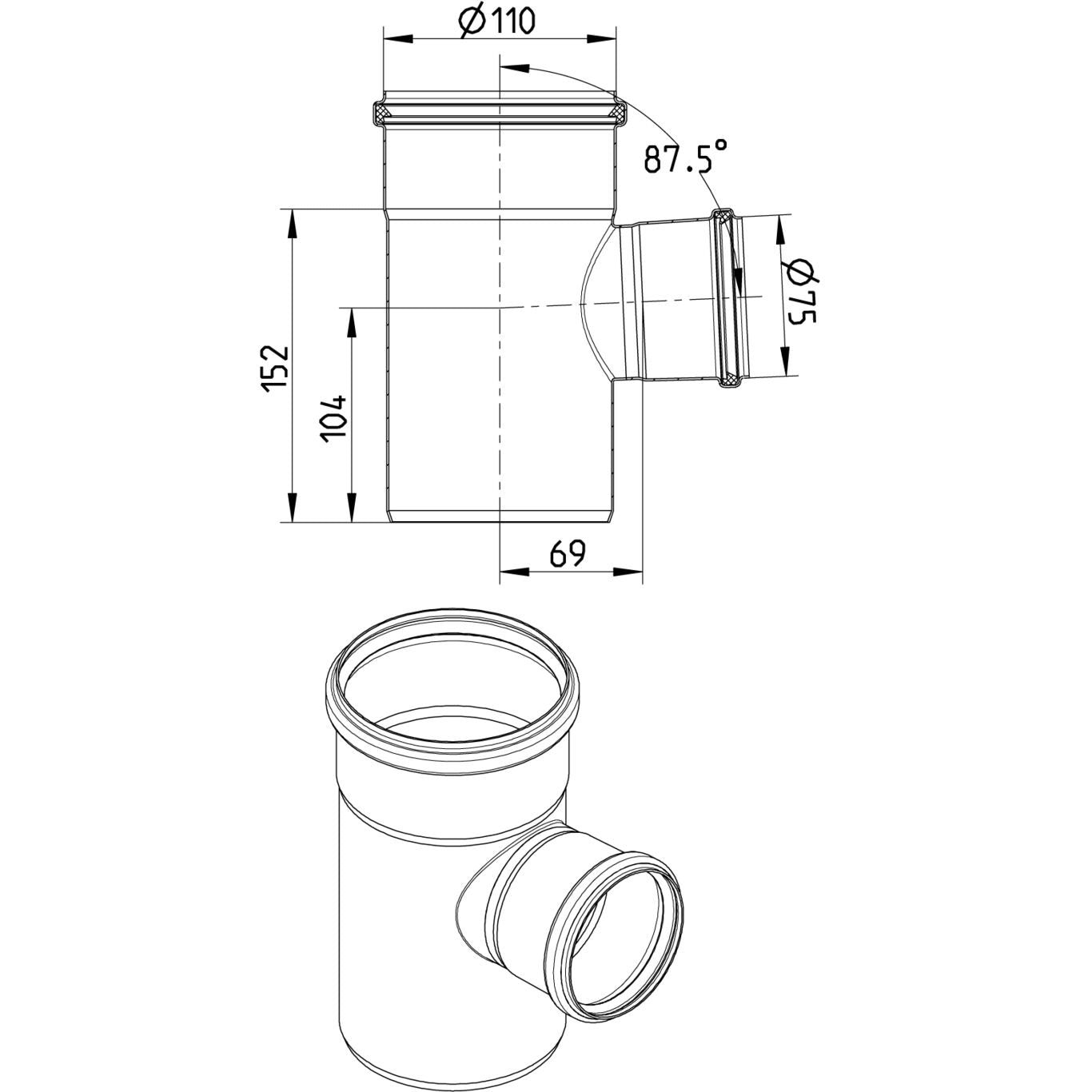 ABZWEIG 87,5° - Ø110mm - Ø75mm - V4A