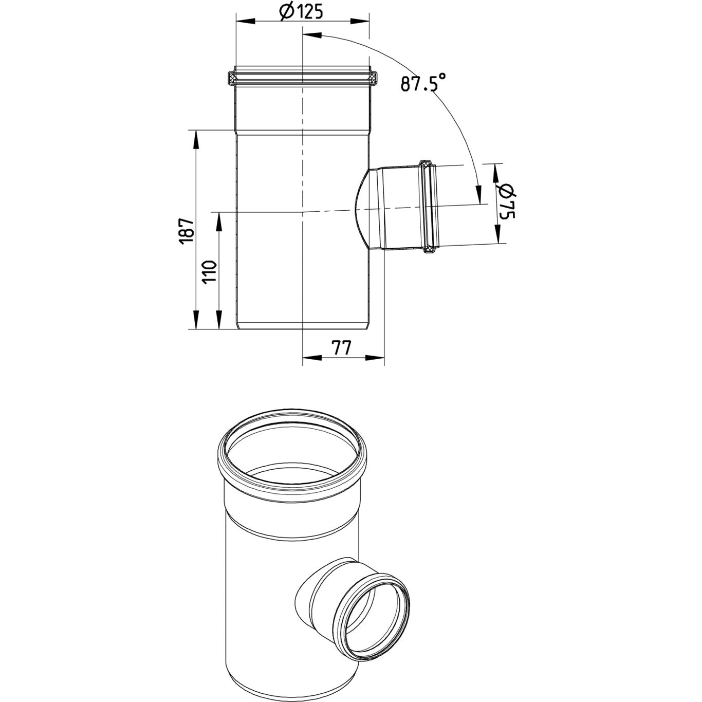 ABZWEIG 87,5° - Ø125mm - Ø75mm - V2A
