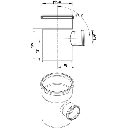 ABZWEIG 87,5° - Ø160mm - Ø75mm - V2A