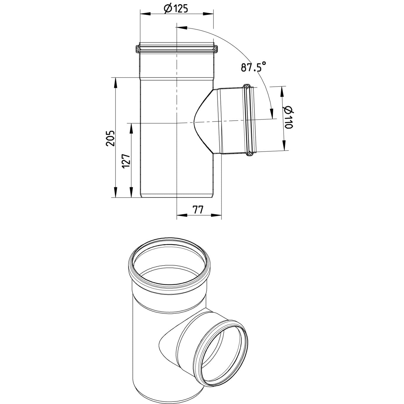ABZWEIG 87,5° - Ø125mm - Ø110mm - V4A