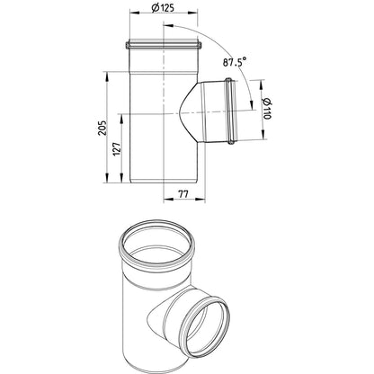 ABZWEIG 87,5° - Ø125mm - Ø110mm - V4A