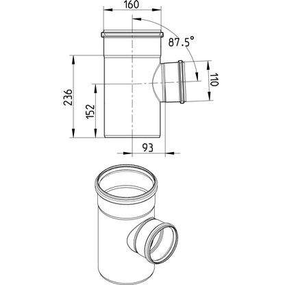 ABZWEIG 87,5° - Ø160mm - Ø110mm - V2A