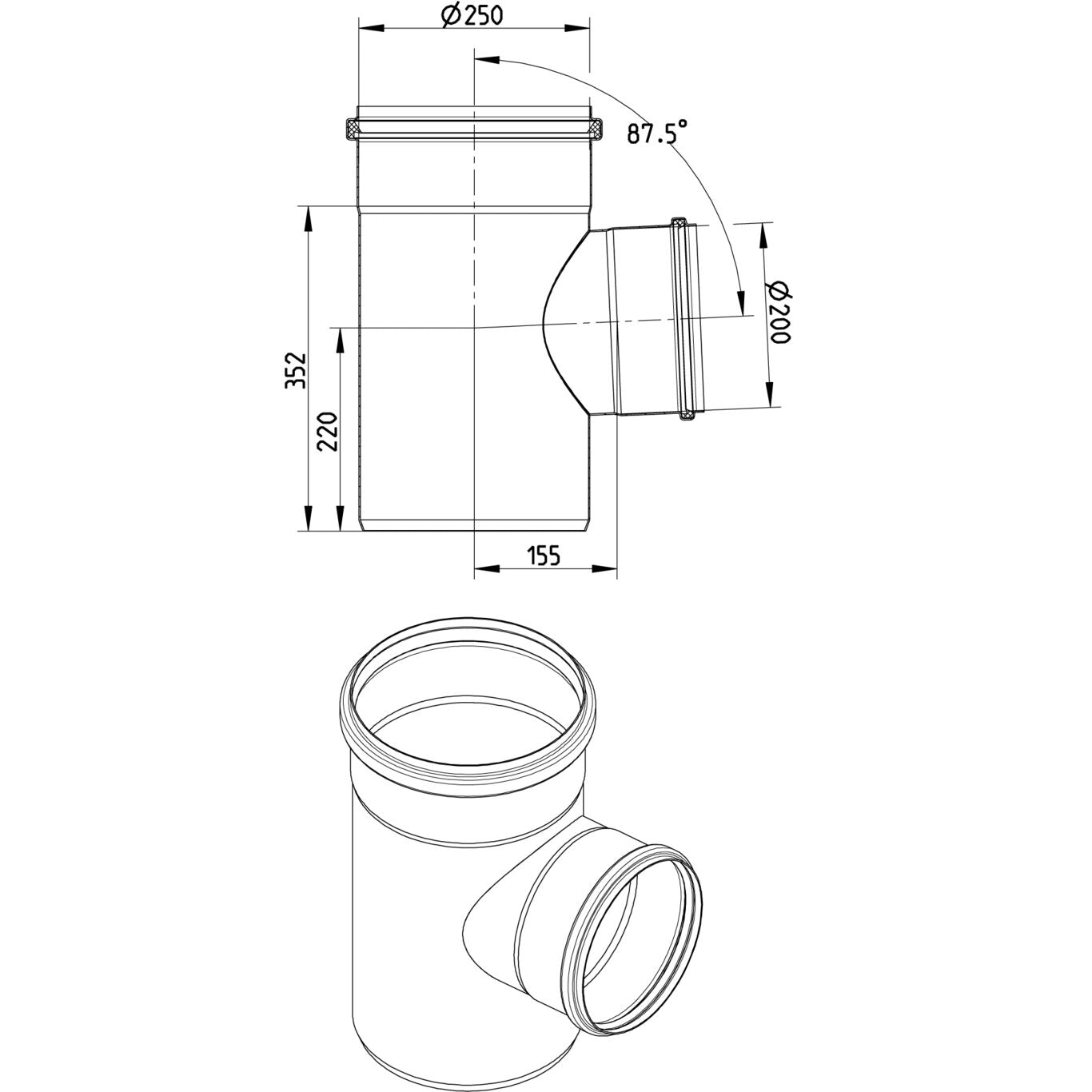 ABZWEIG 87,5° - Ø250mm - Ø200mm - V4A