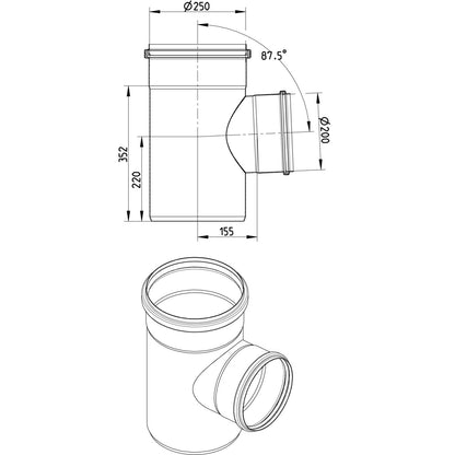 ABZWEIG 87,5° - Ø250mm - Ø200mm - V4A