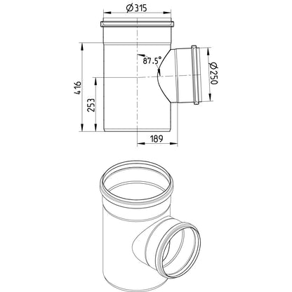 ABZWEIG 87,5° - Ø315mm - Ø250mm - V4A
