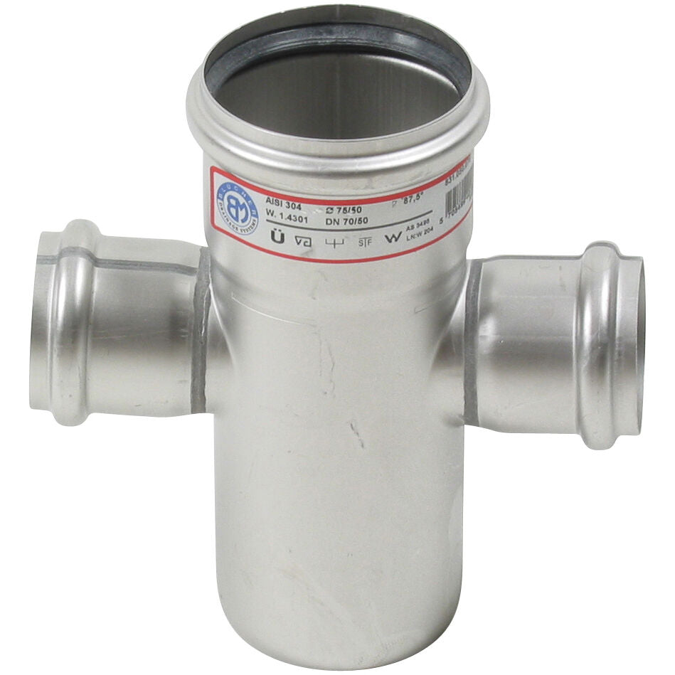DOPPELABZWEIG 87,5° - Ø75mm - Ø50mm - V2A