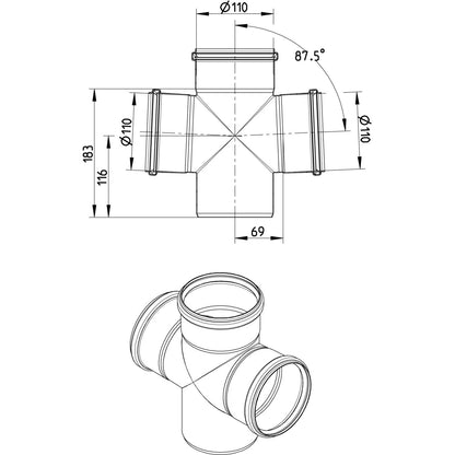 DOPPELABZWEIG 87,5° - Ø110mm  - V4A