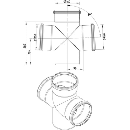 DOPPELABZWEIG 87,5° - Ø160mm - V4A
