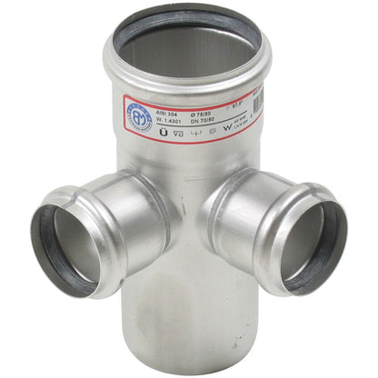 DOPPELABZWEIG 87,5° - Ø75mm - Ø50mm - V4A