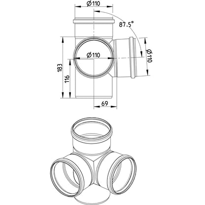 DOPPELABZWEIG 87,5° - Ø110mm - V4A