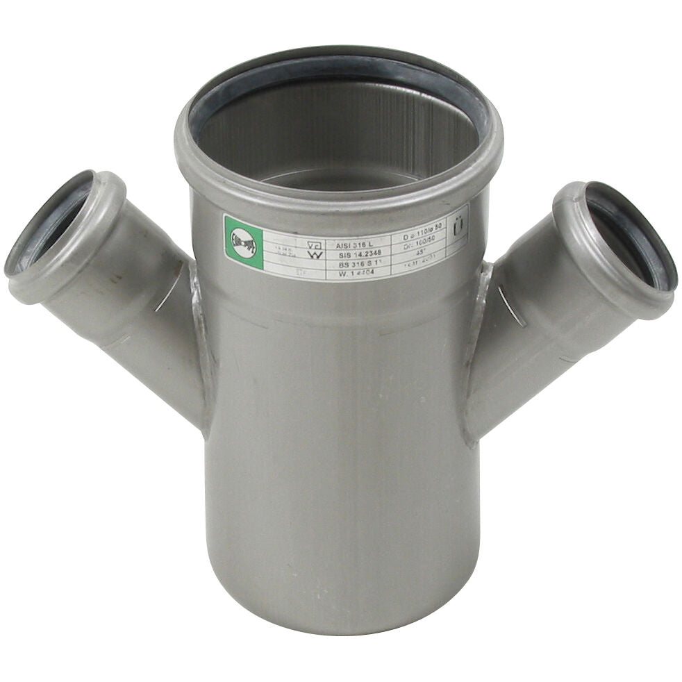 DOPPELABZWEIG 45° - Ø110mm - Ø50mm - V4A
