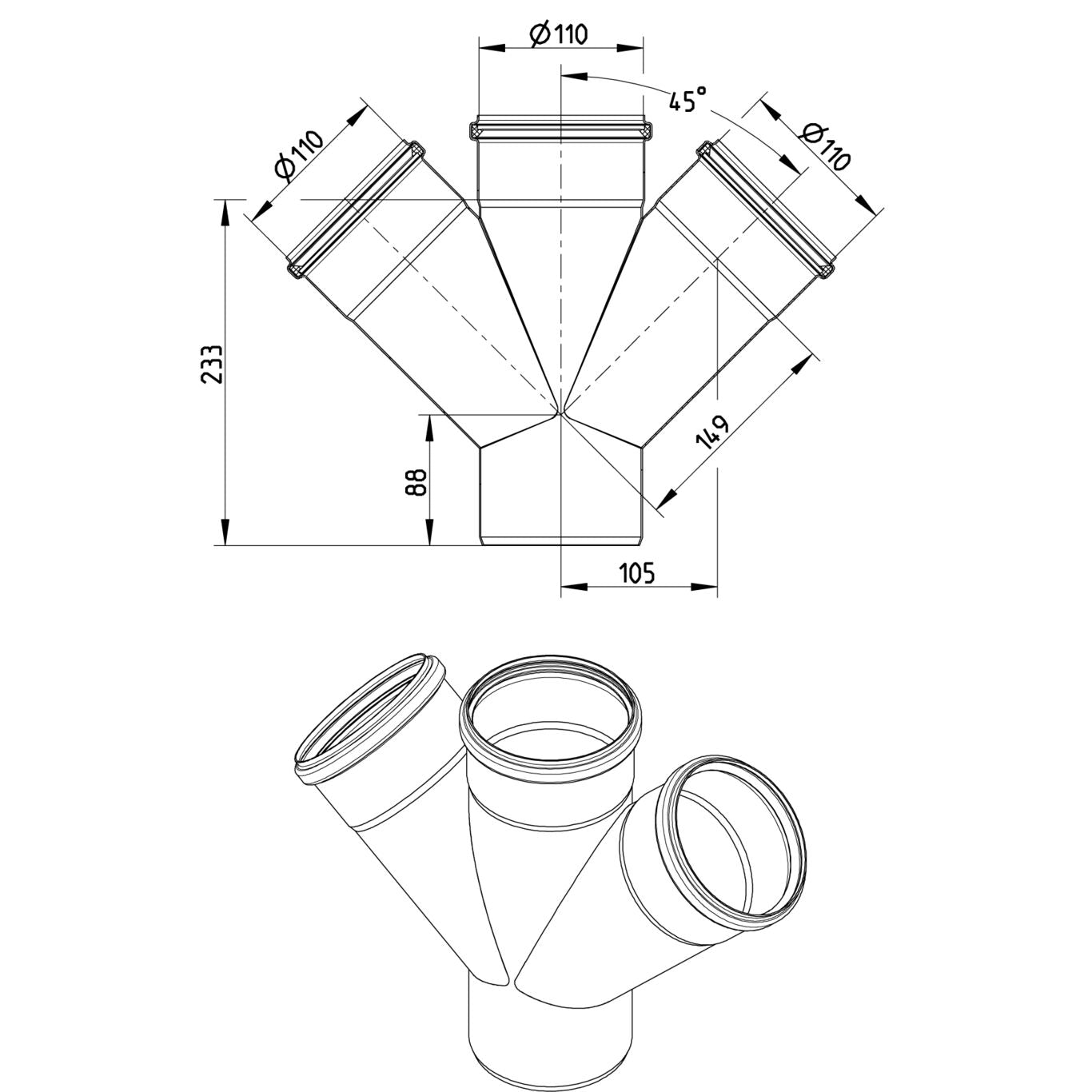 DOPPELABZWEIG 45° - Ø110mm - V4A