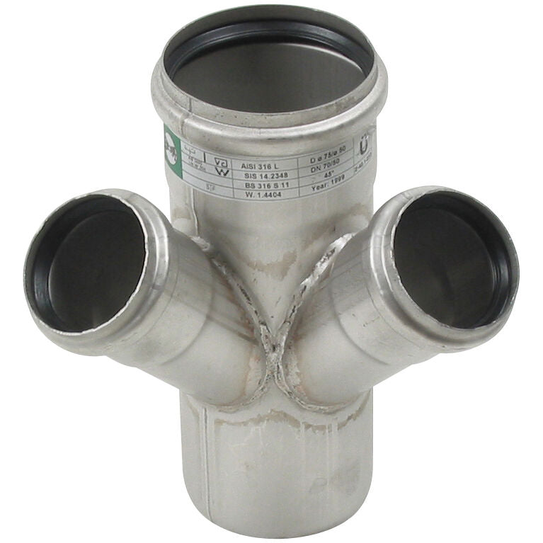 DOPPELABZWEIG 45° - Ø75mm - Ø50mm - V4A