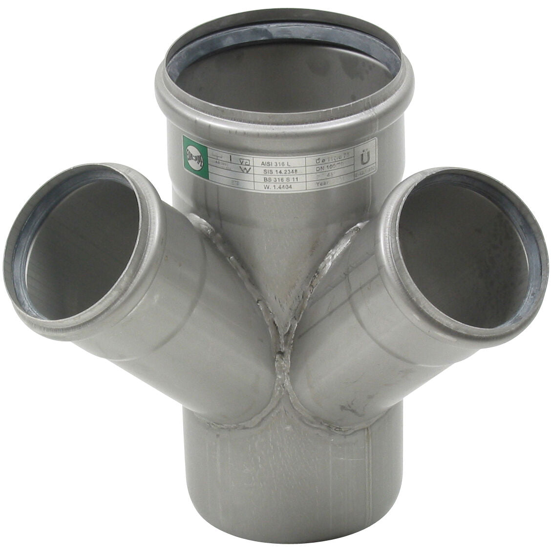 DOPPELABZWEIG 45° - Ø110mm - Ø75mm - V4A