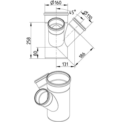 DOPPELABZWEIG 45° - Ø160mm - Ø110mm - V4A