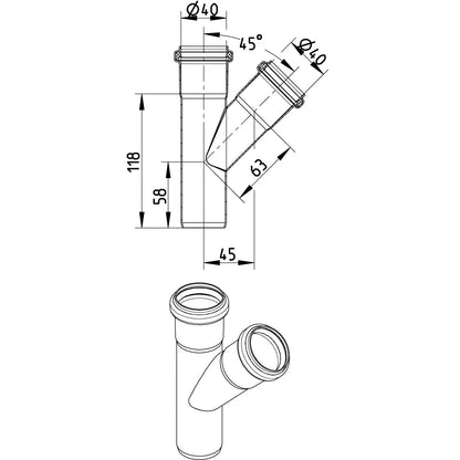 ABZWEIG SCHRÄG 45° - Ø40mm - V4A