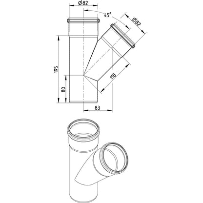 ABZWEIG SCHRÄG 45° - Ø82mm - V4A
