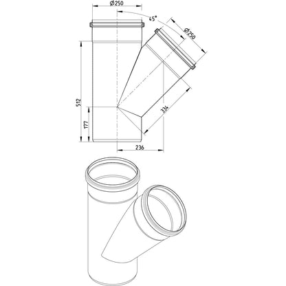 ABZWEIG SCHRÄG 45° - Ø250mm - V4A