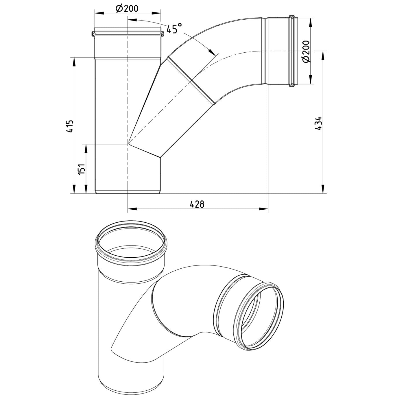 ABZWEIG GEBOGEN 87,5° - Ø200mm - V4A
