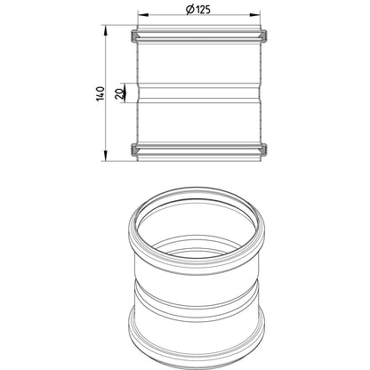 DOPPELMUFFE - Ø125mm - V4A
