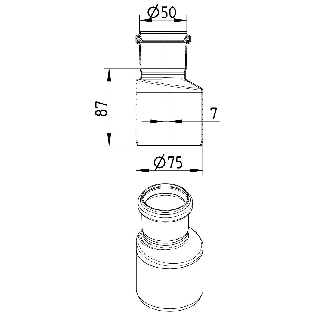 ÜBERGANG EXZENTRISCH - Ø50mm bis Ø75mm - V4A