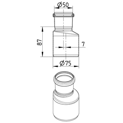 ÜBERGANG EXZENTRISCH - Ø50mm bis Ø75mm - V4A