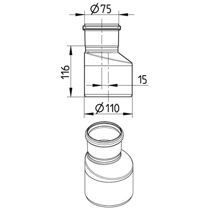 ÜBERGANG EXZENTRISCH - Ø75mm bis Ø110mm - V4A