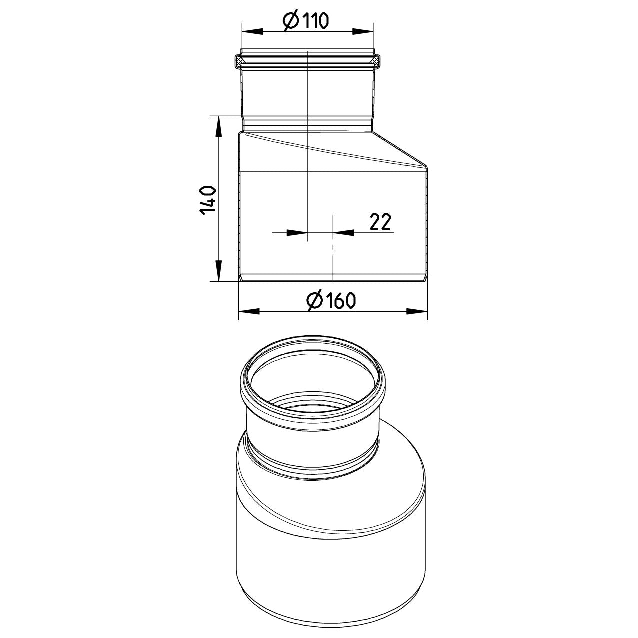 ÜBERGANG EXZENTRISCH - Ø110mm bis Ø160mm - V4A