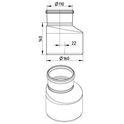 ÜBERGANG EXZENTRISCH - Ø110mm bis Ø160mm - V4A