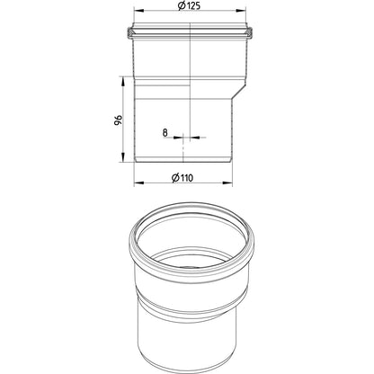REDUZIERSTÜCK EXZENTRISCH - Ø125mm bis Ø110mm - V4A