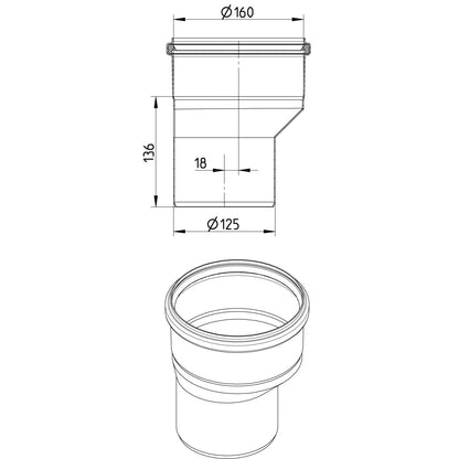 REDUZIERSTÜCK EXZENTRISCH - Ø160mm bis Ø125mm - V4A