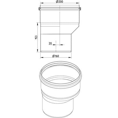 REDUZIERSTÜCK EXZENTRISCH - Ø200mm bis Ø160mm - V4A